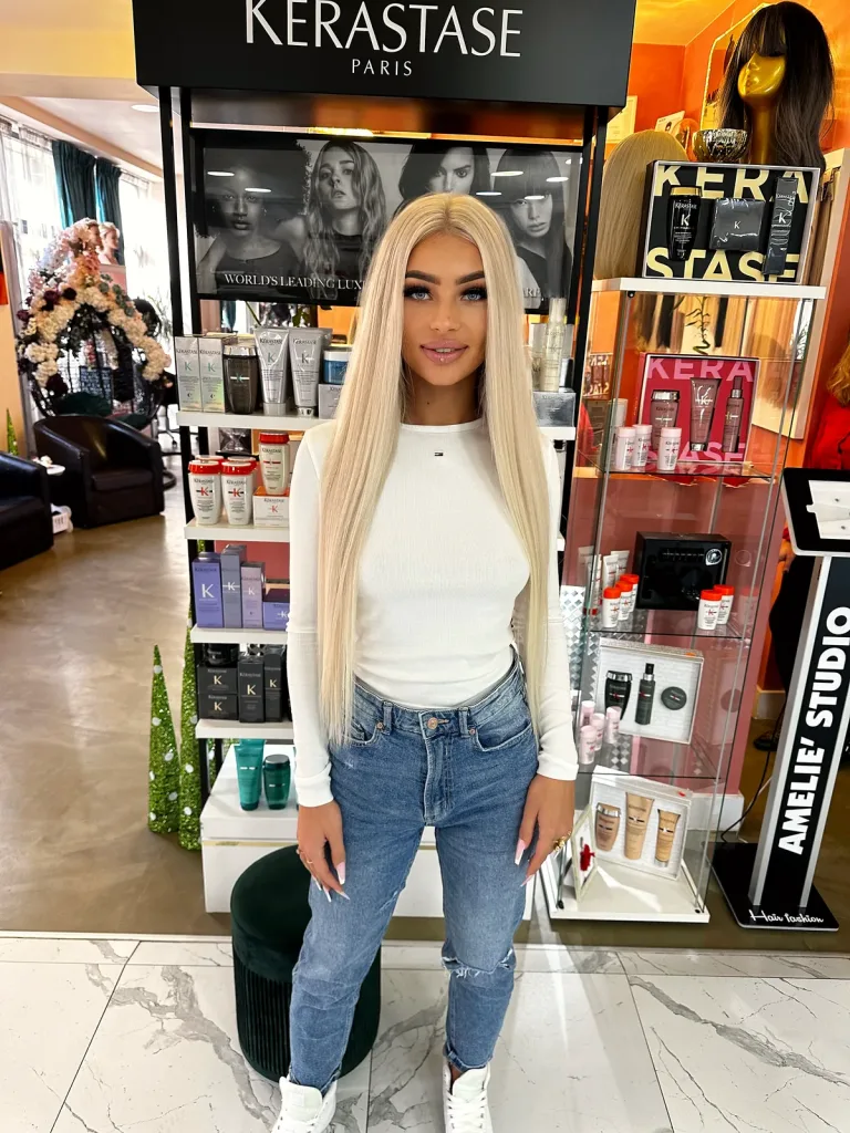 Extensii de păr blond platinat, lungime până la talie